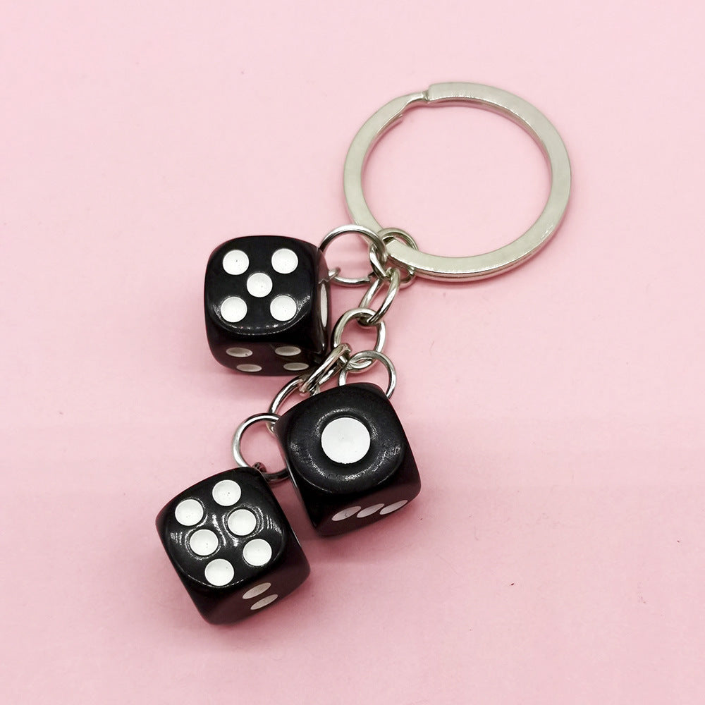 Wholesale Creative Resin Dice Keychain Bag Charm - Black,  Cross/ Crown/ Roman Numeral Pattern,  Chic Car Key Accessory