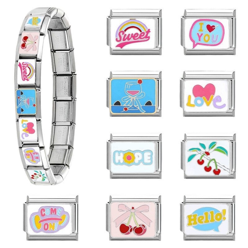 Wholesale Italian Charm Bracelet 9mm DIY Splicing Creative Pattern Stainless Steel Composable Bracelet