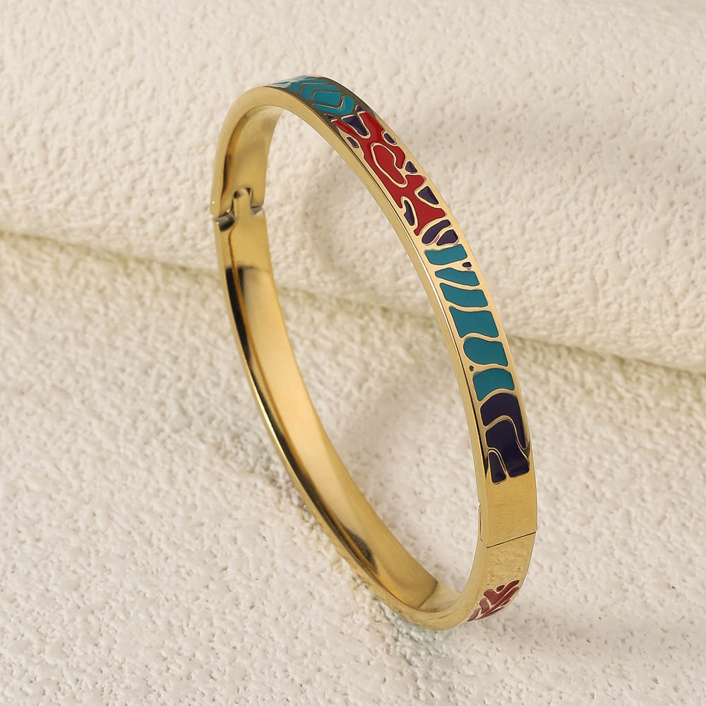 Wholesale Niche Light Luxury Stainless Steel Enamel Oil Drip Bracelet ACC-BT-RuiX005