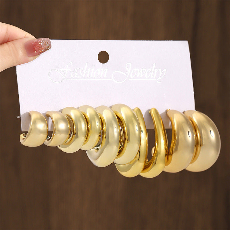 Wholesale exaggerated glossy circle earrings set