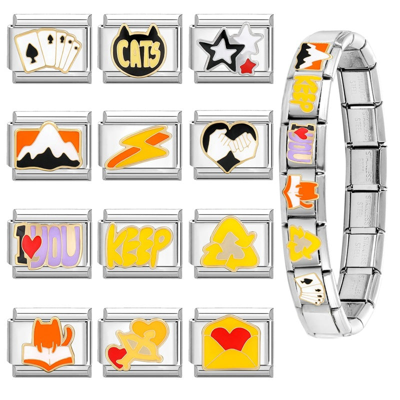 Wholesale Italian Charm Bracelet 9mm DIY Splicing Cute Cartoon Stainless Steel Composable Bracelet