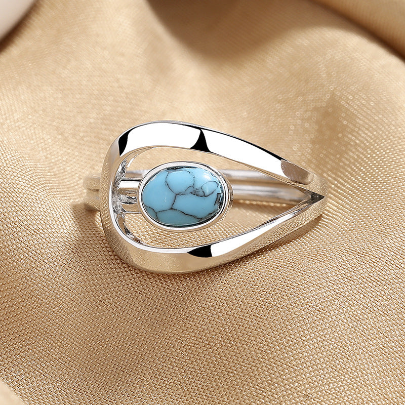 Wholesale Vintage Geometric Copper Turquoise Ring Women' s Fashion Jewelry Gift