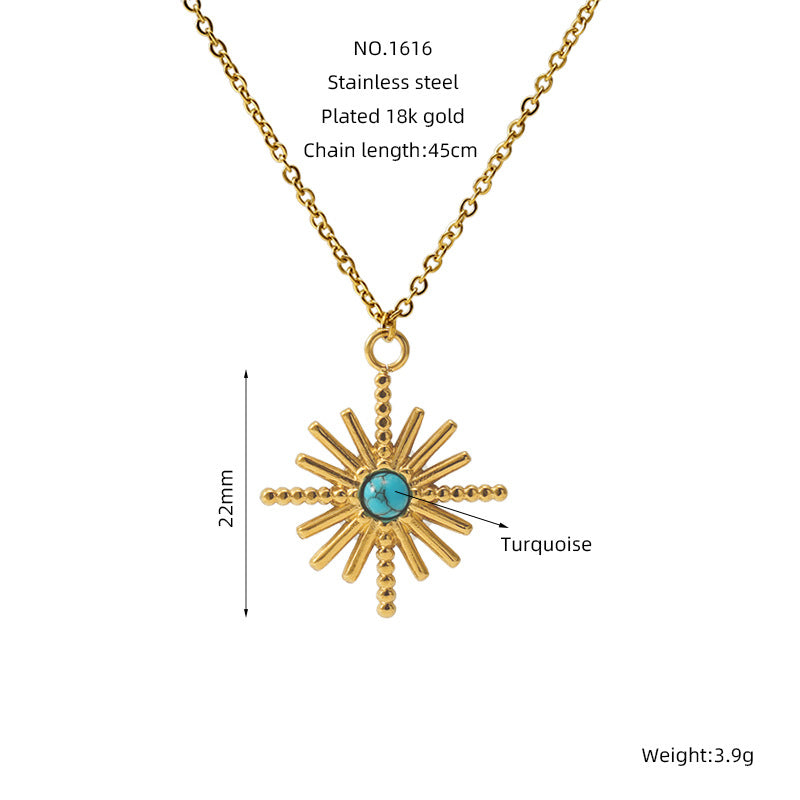 Wholesale titanium steel retro turquoise necklace