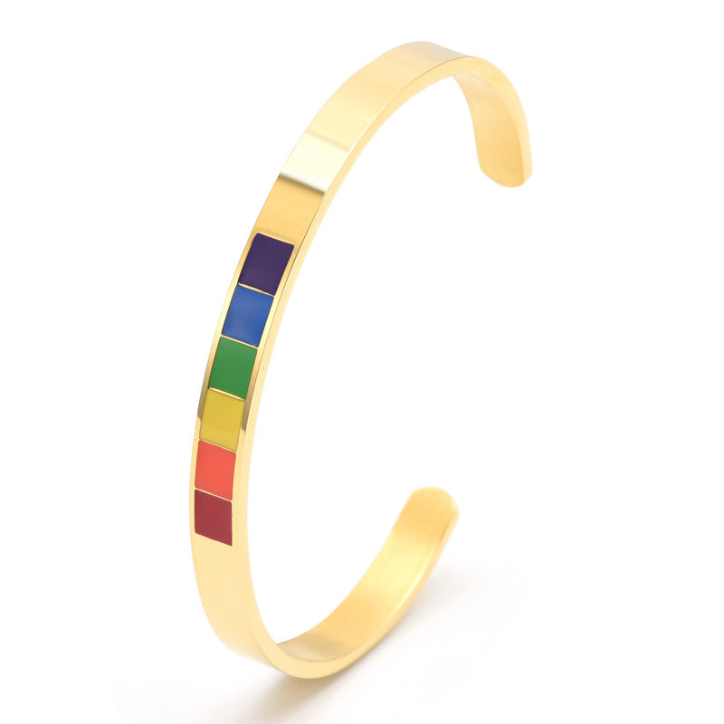 Bracciale a forma di C con apertura arcobaleno a sei colori in acciaio inossidabile all'ingrosso