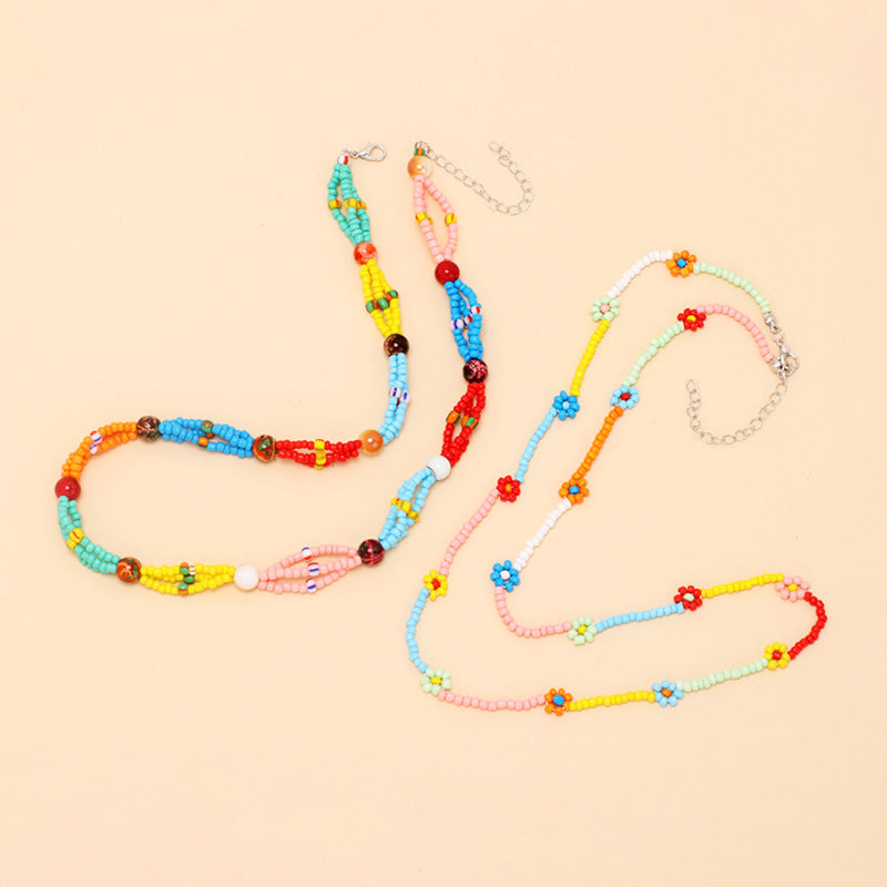 Wholesale  Beaded Necklace  Multi-layer Bohemian choker Rice Beads Clavicle Chain