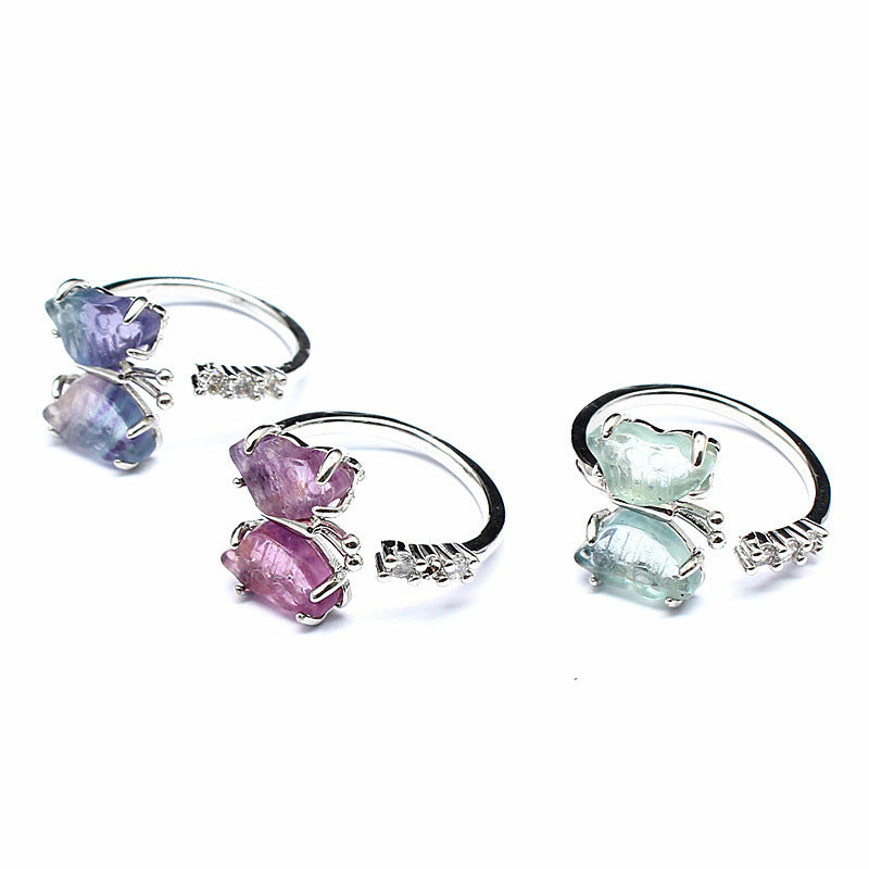 Wholesale Fluorite Butterfly Carved Ring