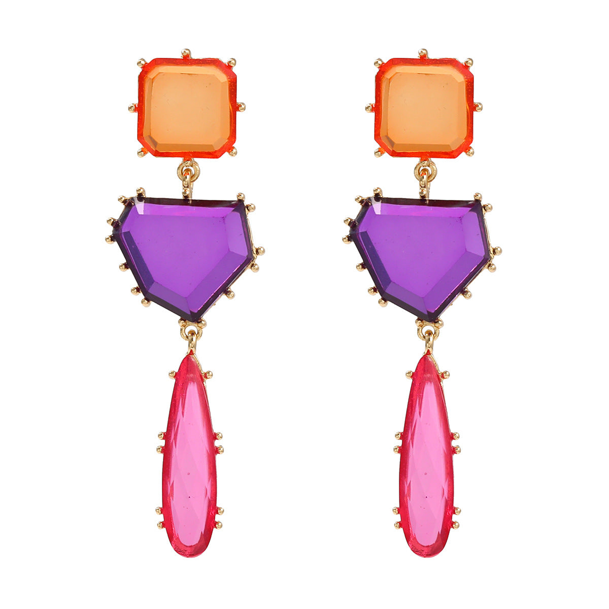 Wholesale Colorful Diamond Earrings with Exaggerated Geometric Shaped Color Block Earrings Bohemian Style ACC-ES-JL005