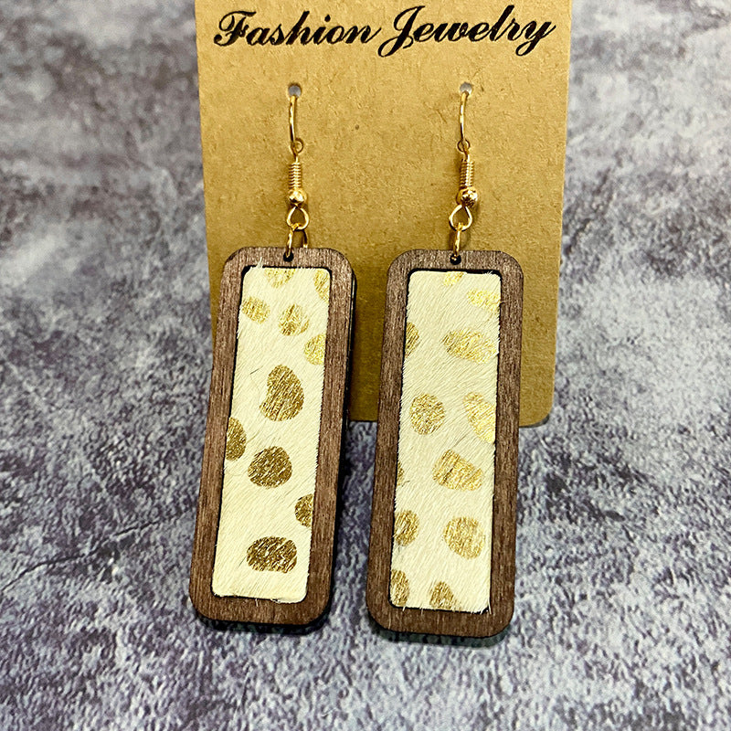 Wholesale leopard print simple bar genuine leather earrings