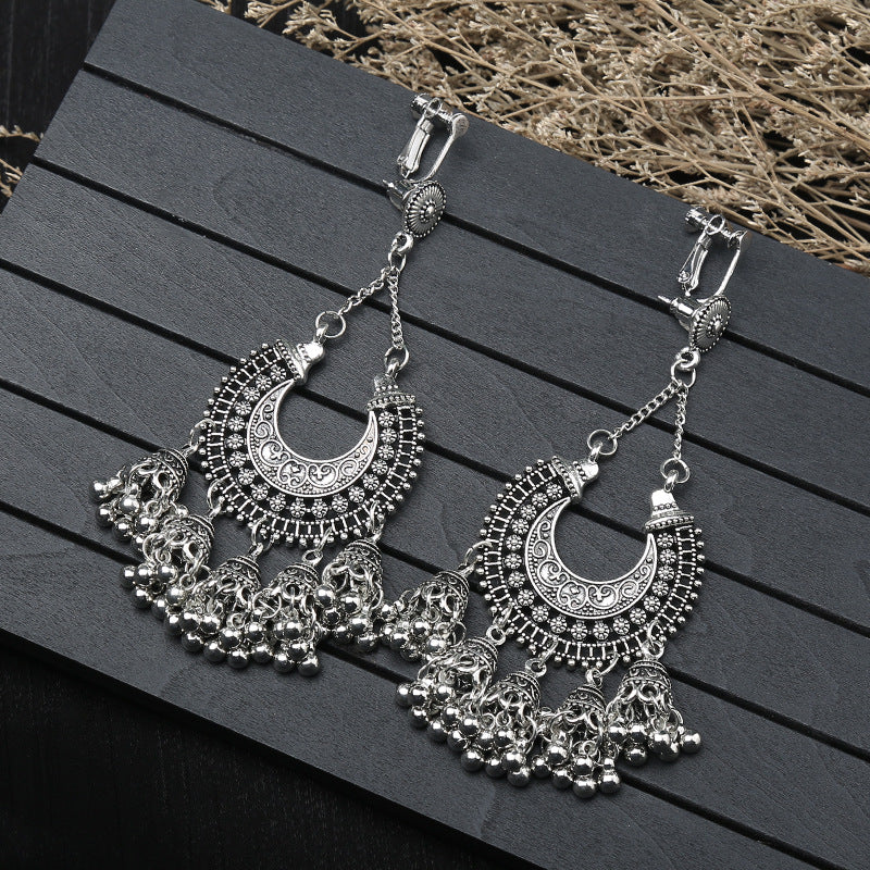 Wholesale Antique Silver Alloy Bohemian Ethnic Bell Carved Drop Earrings,  Fashion Jewelry Accessory for Party Gift