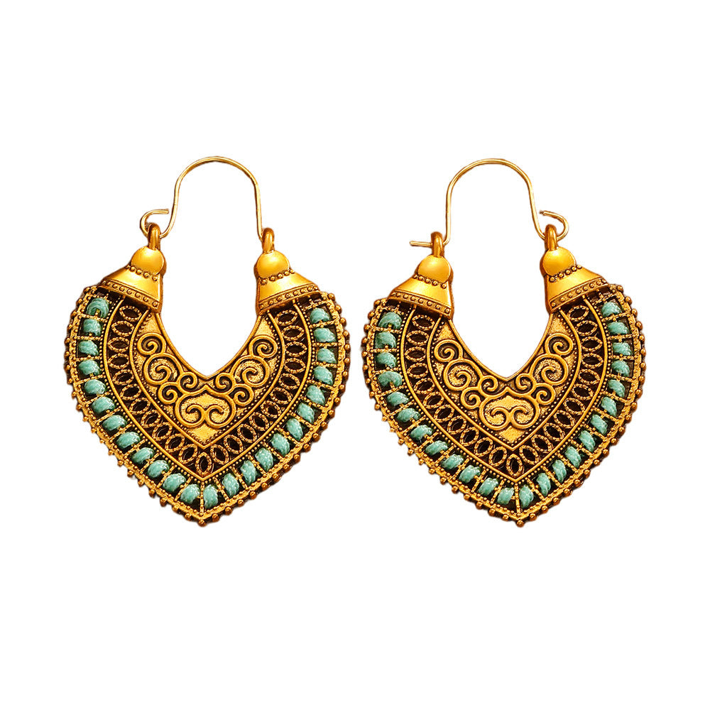 Wholesale Retro Bohemian Ethnic Hollow Out Heart Bronze Alloy Earrings Fashion Jewelry Accessory Gift Boutique Resale