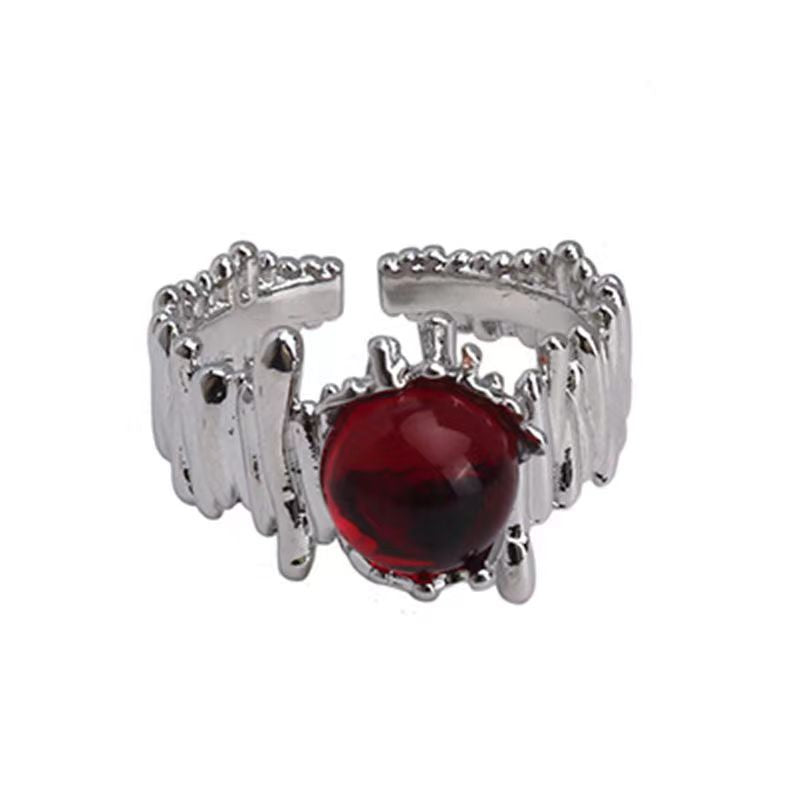 Wholesale Trendy Geometric Red Stone Open Ring For Women Alloy Fashion Accessory Everyday Wear