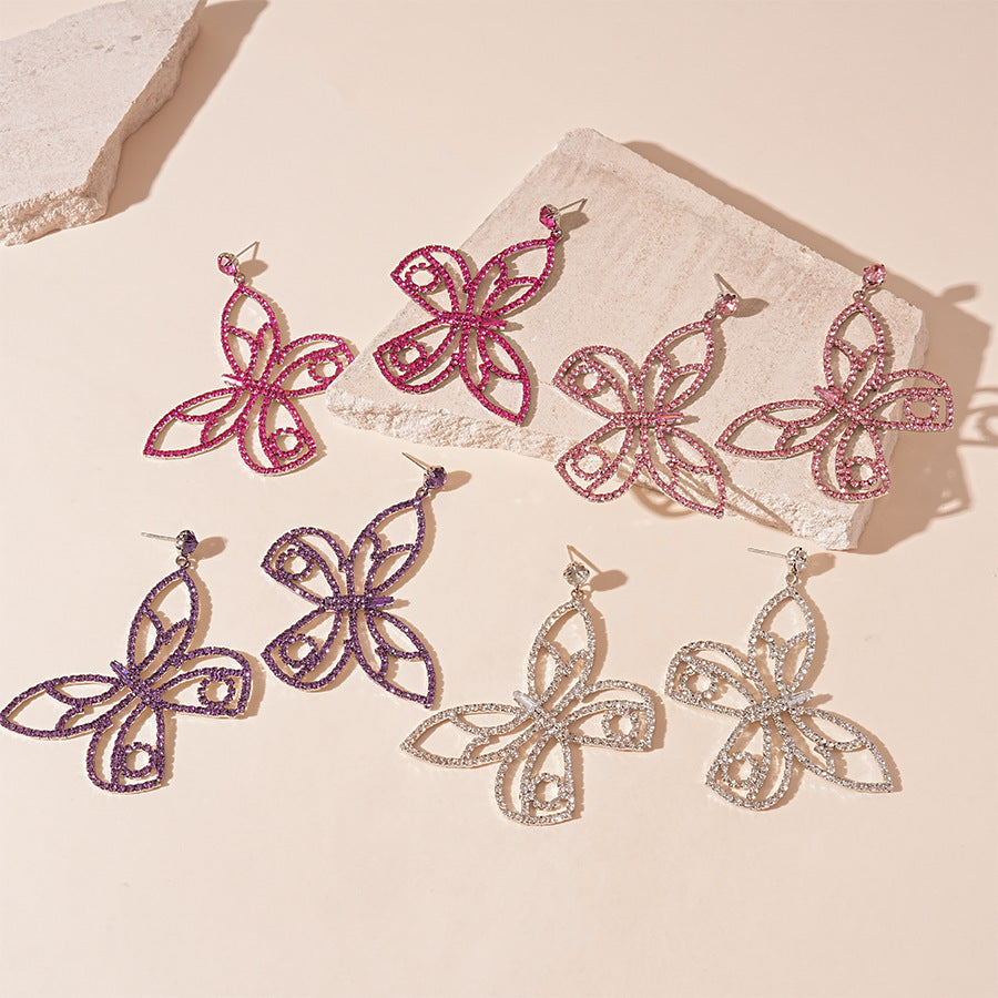 Wholesale Light luxury style diamond zircon butterfly silver needle earrings