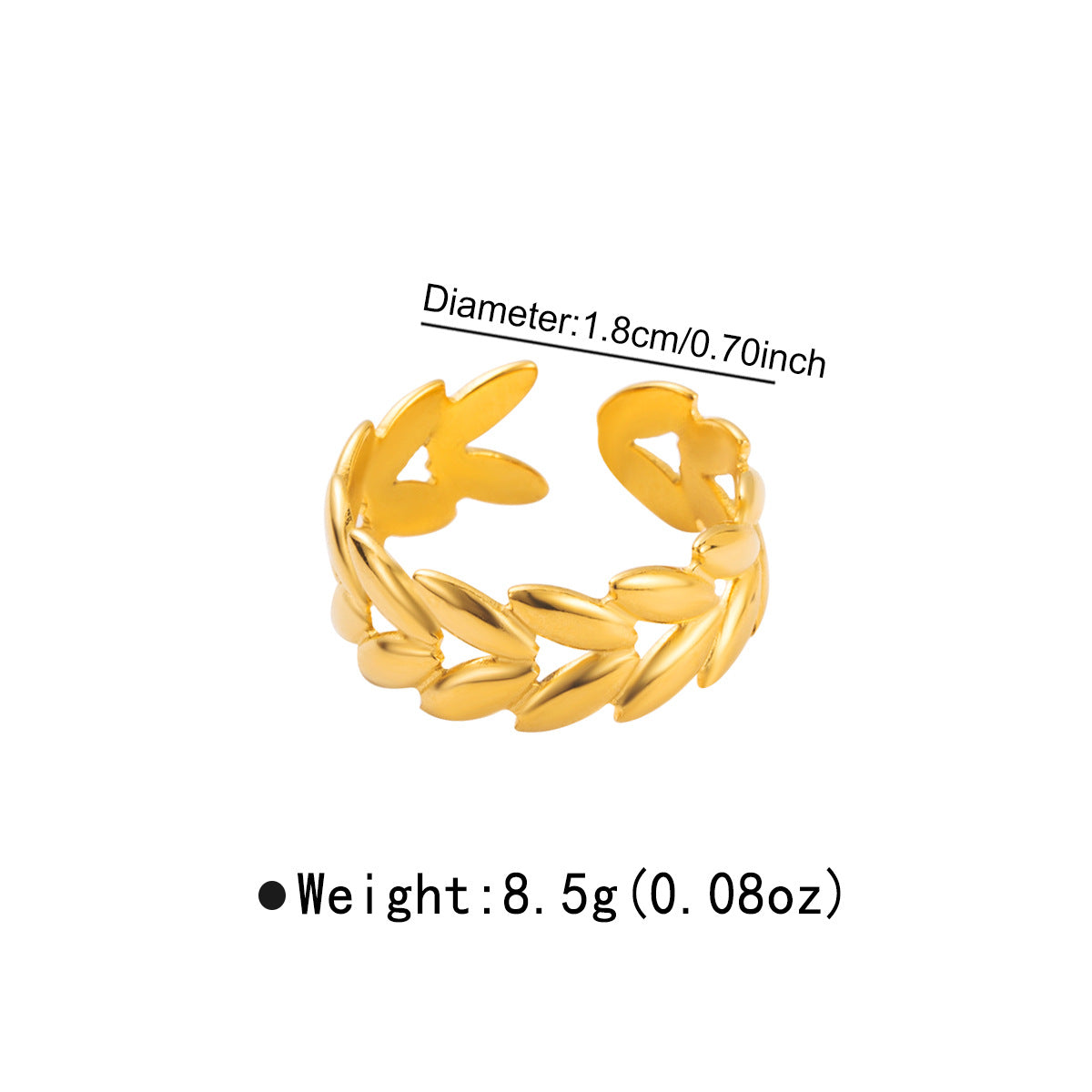 Wholesale Exquisite Love Wheat Design Personalized  Open Stainless Steel Ring