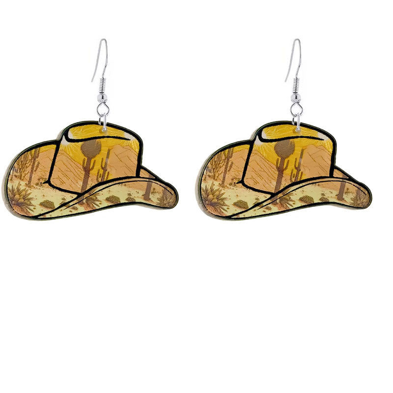 Wholesale Western Style Cowboy Hat Acrylic Earrings ACC-ES-ChenY015