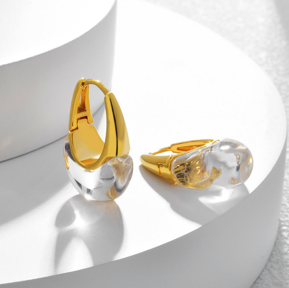 Wholesale  Asymmetrical Texture, Transparent Resin Elegant Earrings