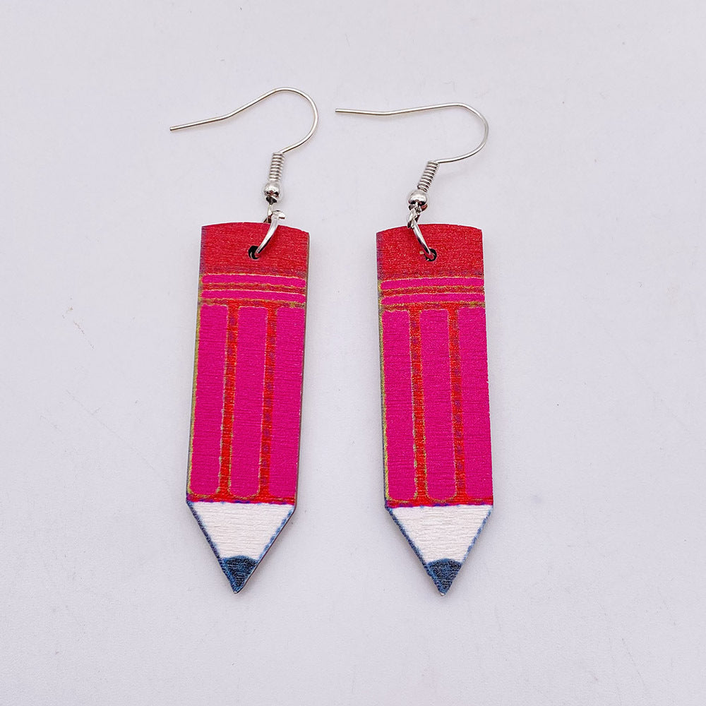 Wholesale wooden earrings pencil books  earrings