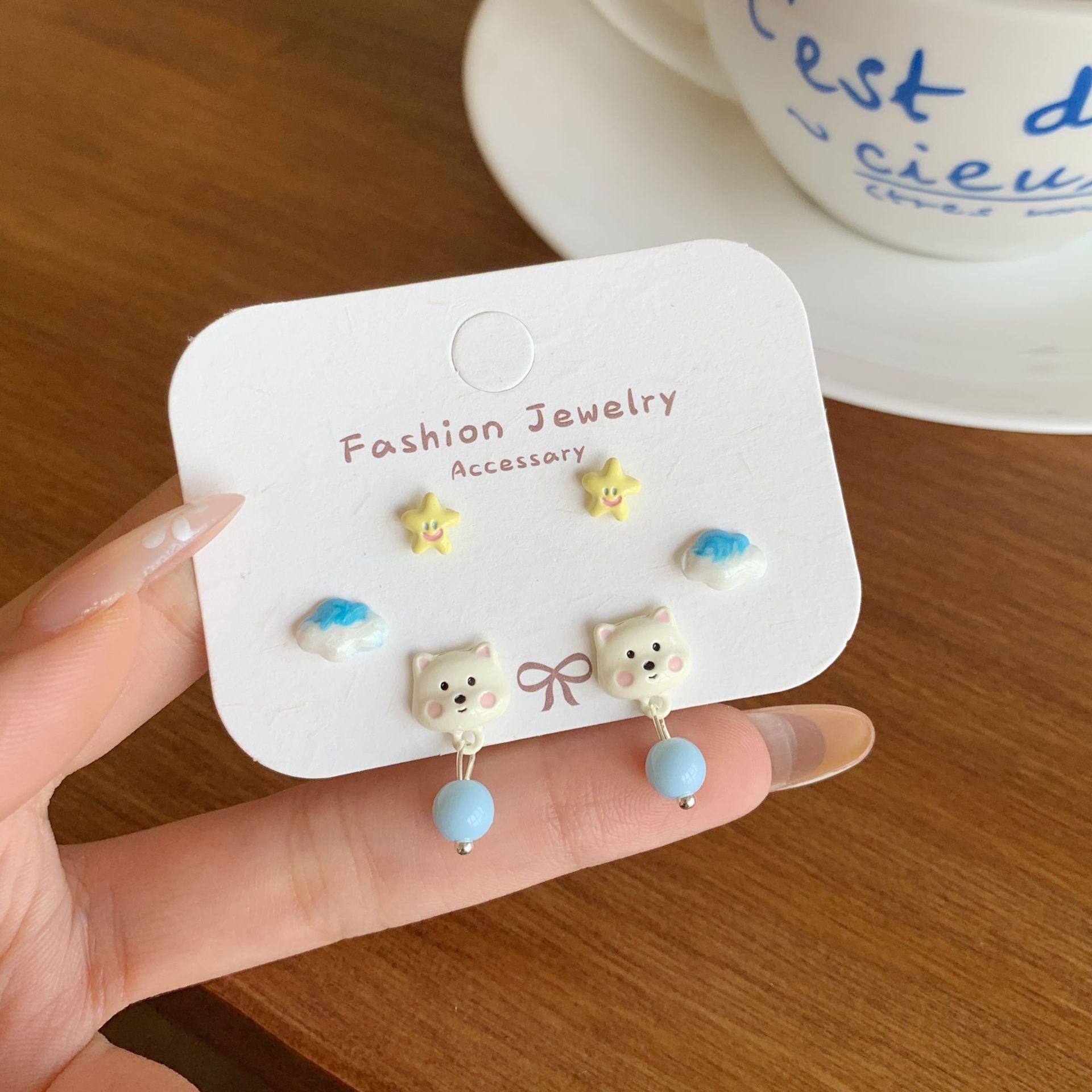 Wholesale Childlike and Cute Puppy Earrings with Tassels Silver Needles Earrings