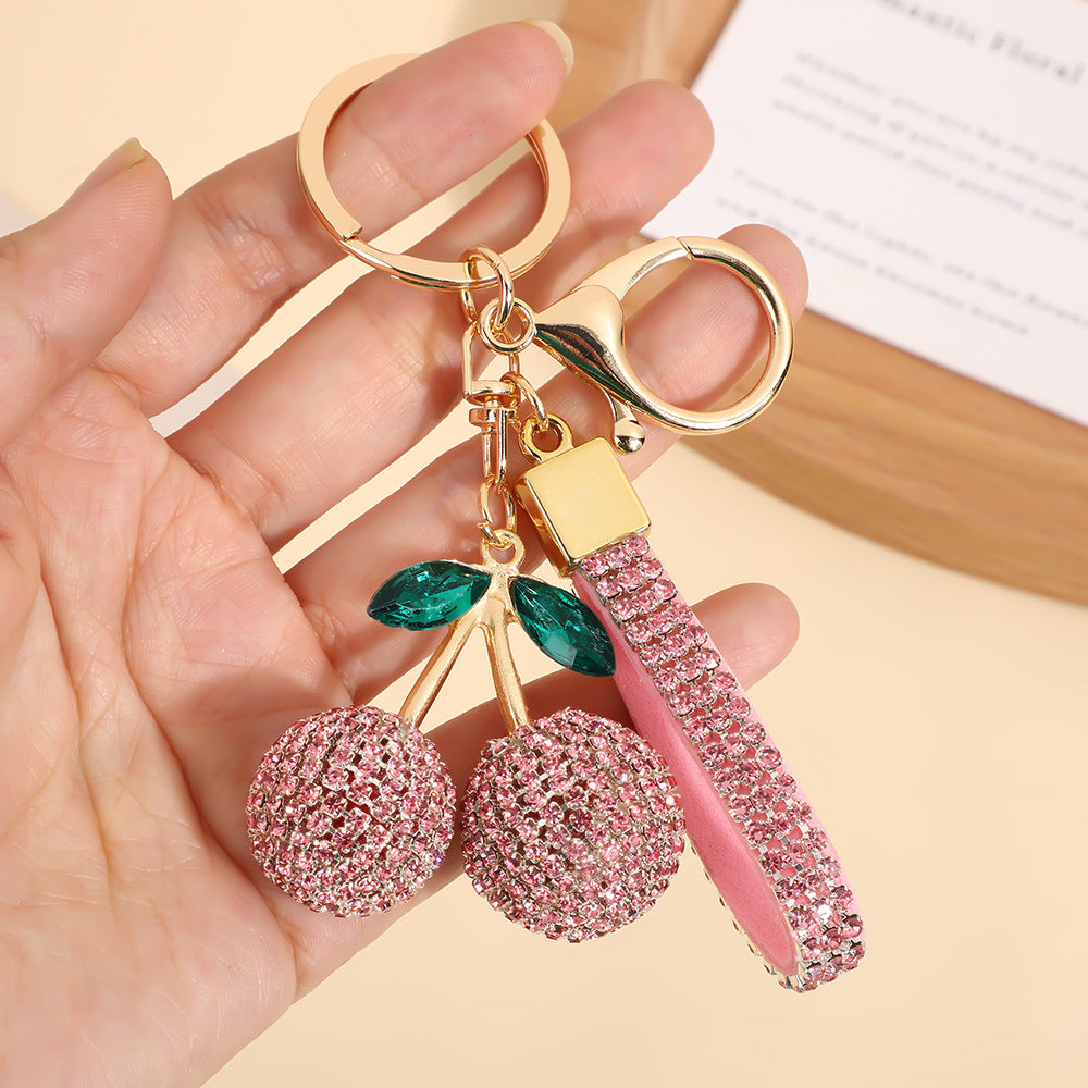 Wholesale Rhinestone Cherry Keychain Modern Minimalist Red Car Key Accessory And Bag Charm For Boutique Resale