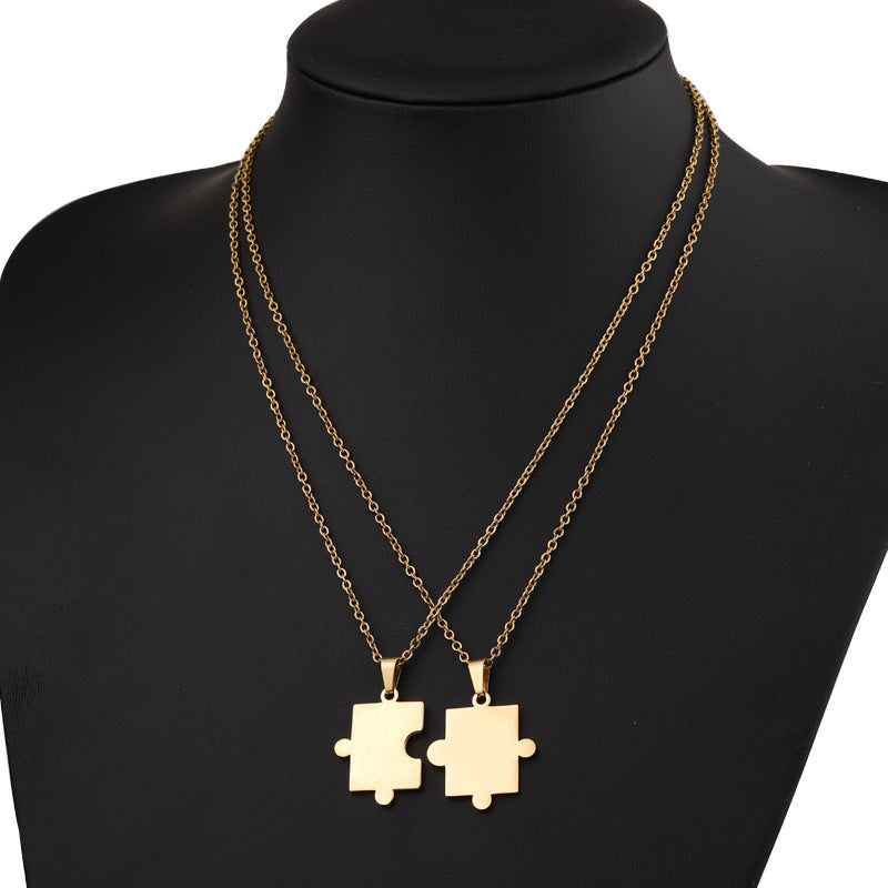 Wholesale Titanium Steel Couple Simple Fashion Geometric Puzzle Necklace
