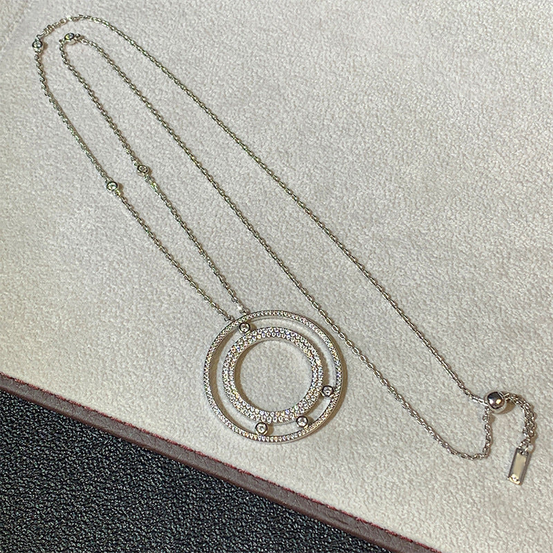 Wholesale  Large Round Full Diamond Double Ring Light Luxury Distinctive Necklaces