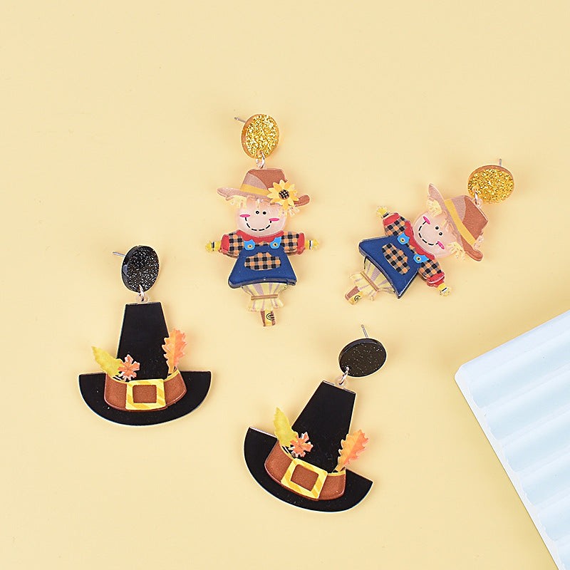 Wholesale Thanksgiving Earrings Scarecrow Autumn Maple Leaf Hat Pumpkin  Earrings