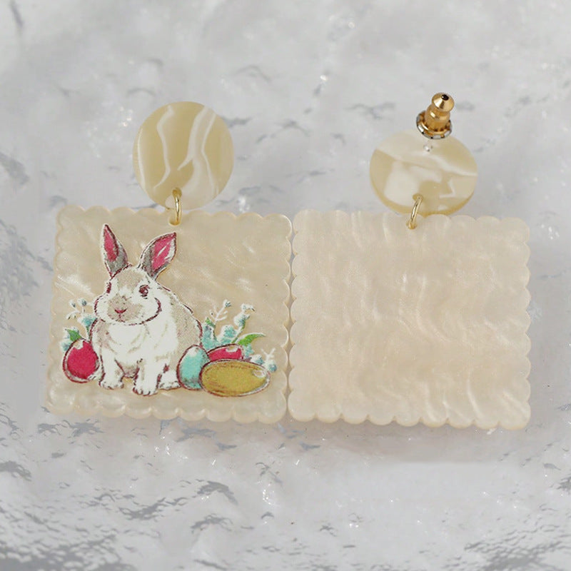 Wholesale Colorful Printed Bunny Easter Earrings