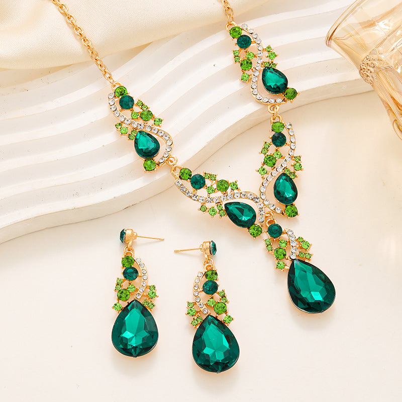 Wholesale Emerald Teardrop Necklaces Earrings Set ACC-NE-ChaoKai001