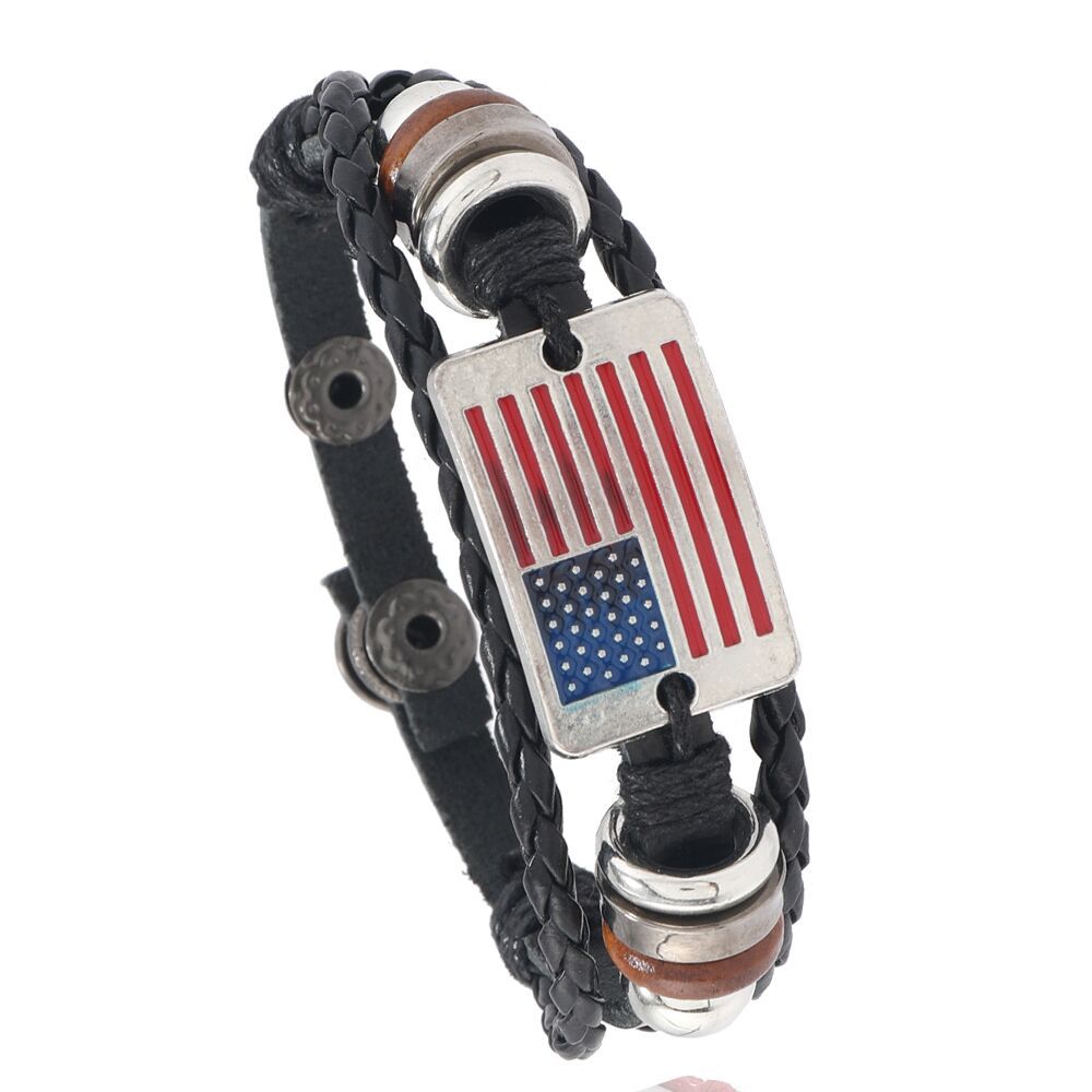 Wholesale Leather American Flag Beaded Bracelet Vintage Men S Handmade Jewelry Accessory For Everyday Wear And Travel Souvenir