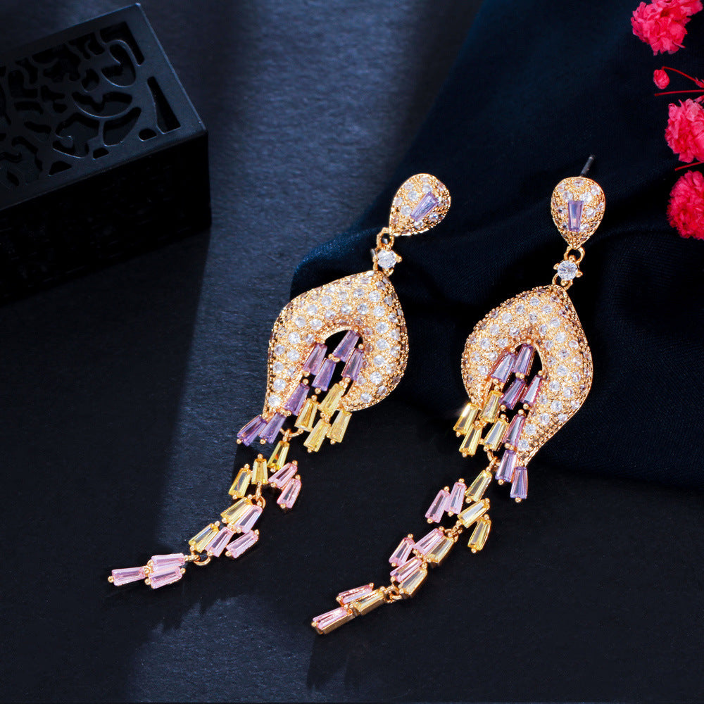 Wholesale Colored Zirconia Tassel Earrings