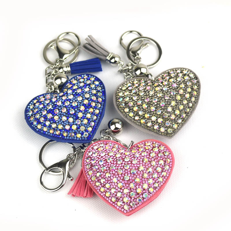 Wholesale  multi-color colored diamond inlaid heart love keychains