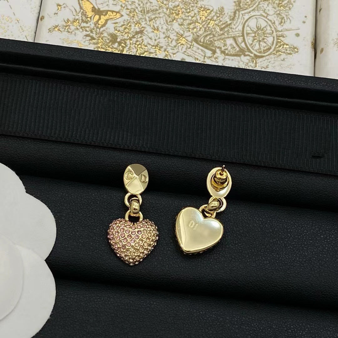 Wholesale Brass rhinestone heart-shaped letter earrings ACCVIP
