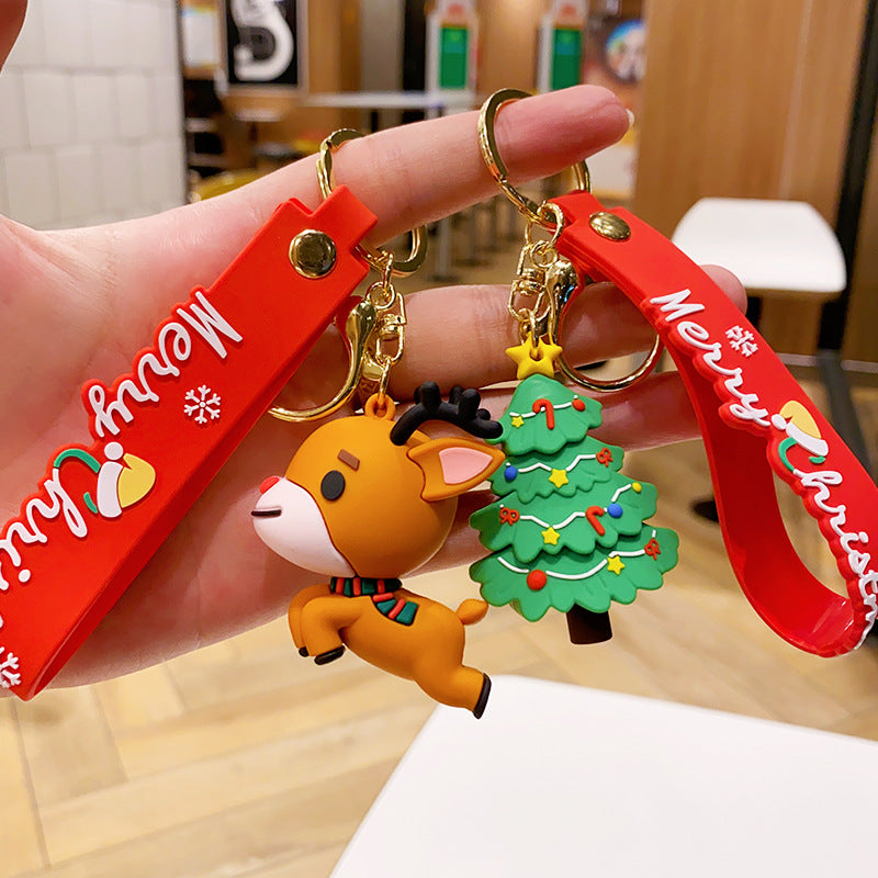 Wholesale Christmas Cartoon PVC Soft Rubber Elk Snowman Keychain Cute Keychain ACC-KC-ErLu015