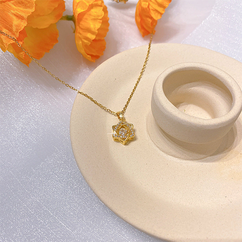 Wholesale Electroplated Titanium Steel Necklace Micro-embedded Clavicle Chain Choker Necklace ACC-NE-Xiyue003