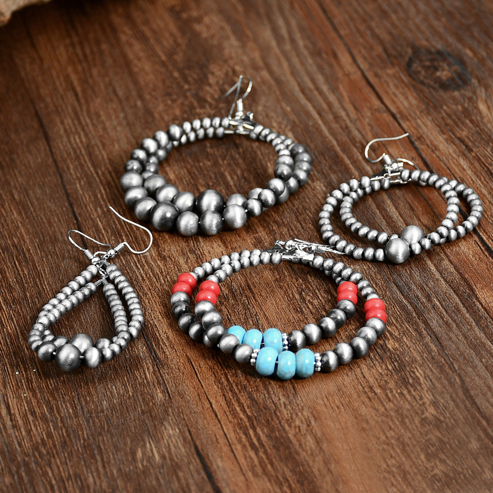 Wholesale Handmade Beaded Navajo Turquoise Earrings Ethnic Style Jewelry Accessory Party Wear