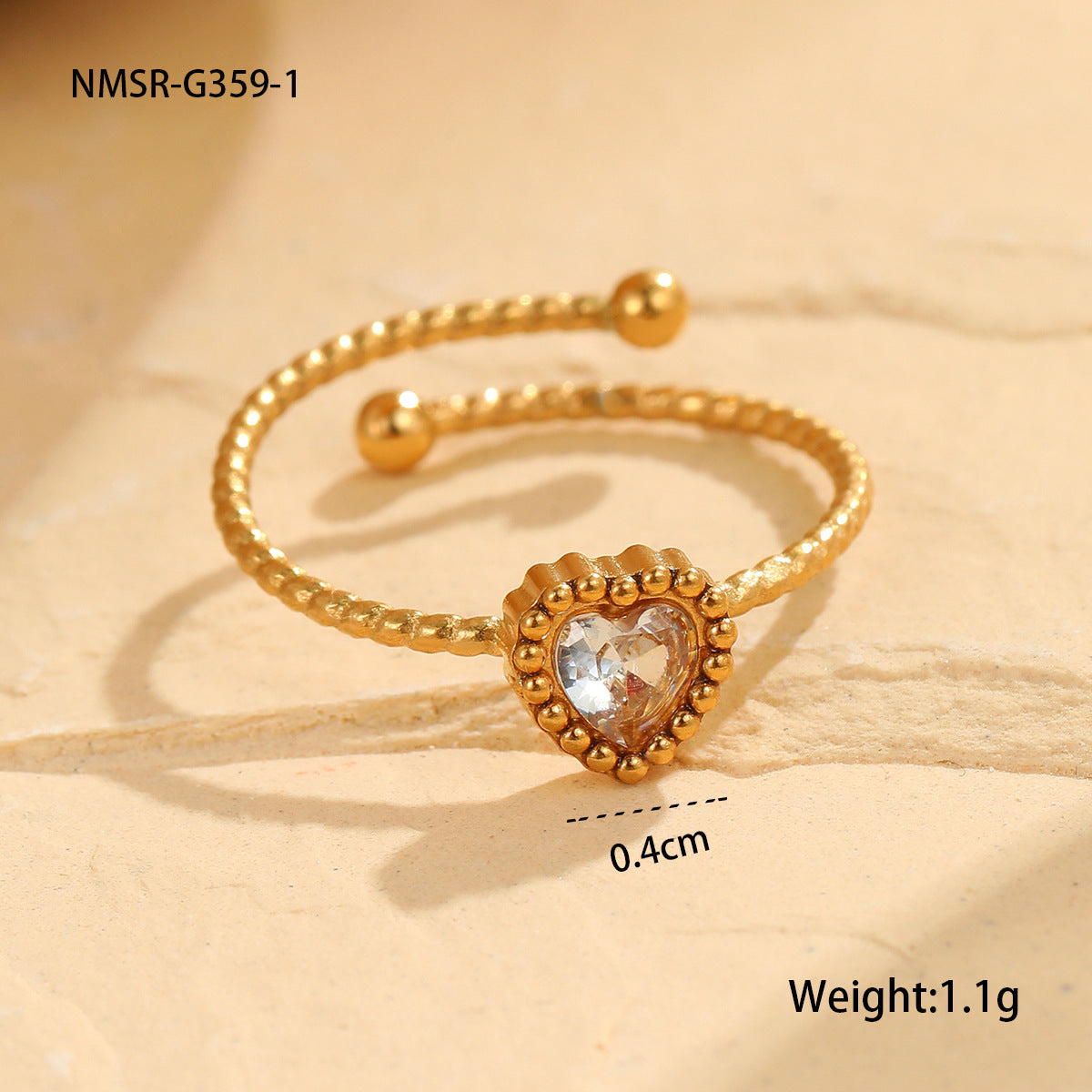 Wholesale  Retro Heart Inlaid Zircon Stainless Steel Ring