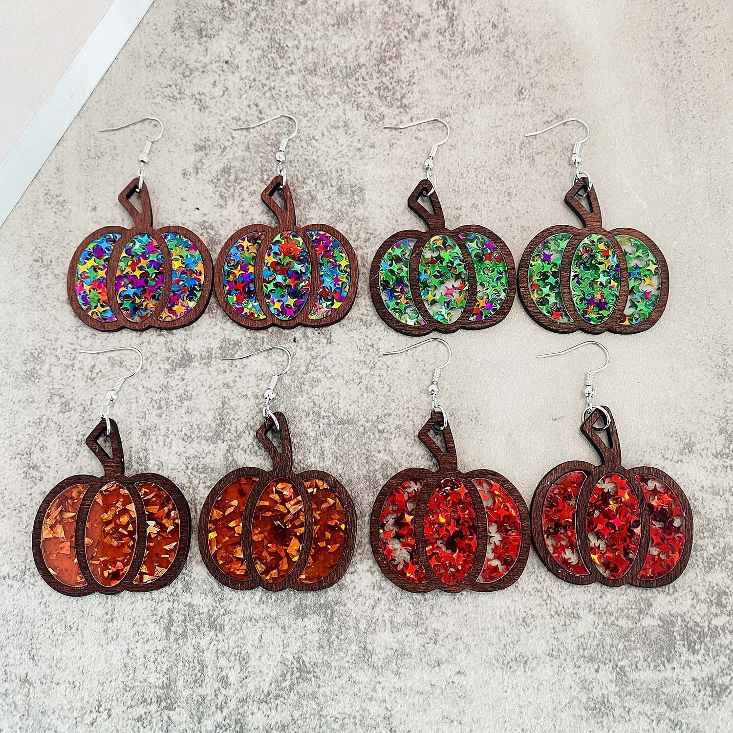 Wholesale Thanksgiving Earrings Halloween Pumpkin Wood Inlay Acrylic Earrings ACC-ES-ChenY022