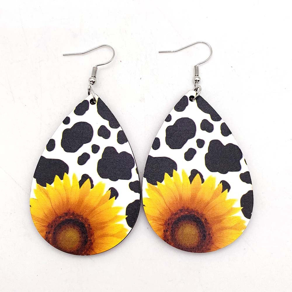Wholesale Thanksgiving Sunflower Daisy Wood Earrings ACC-ES-ChenY080