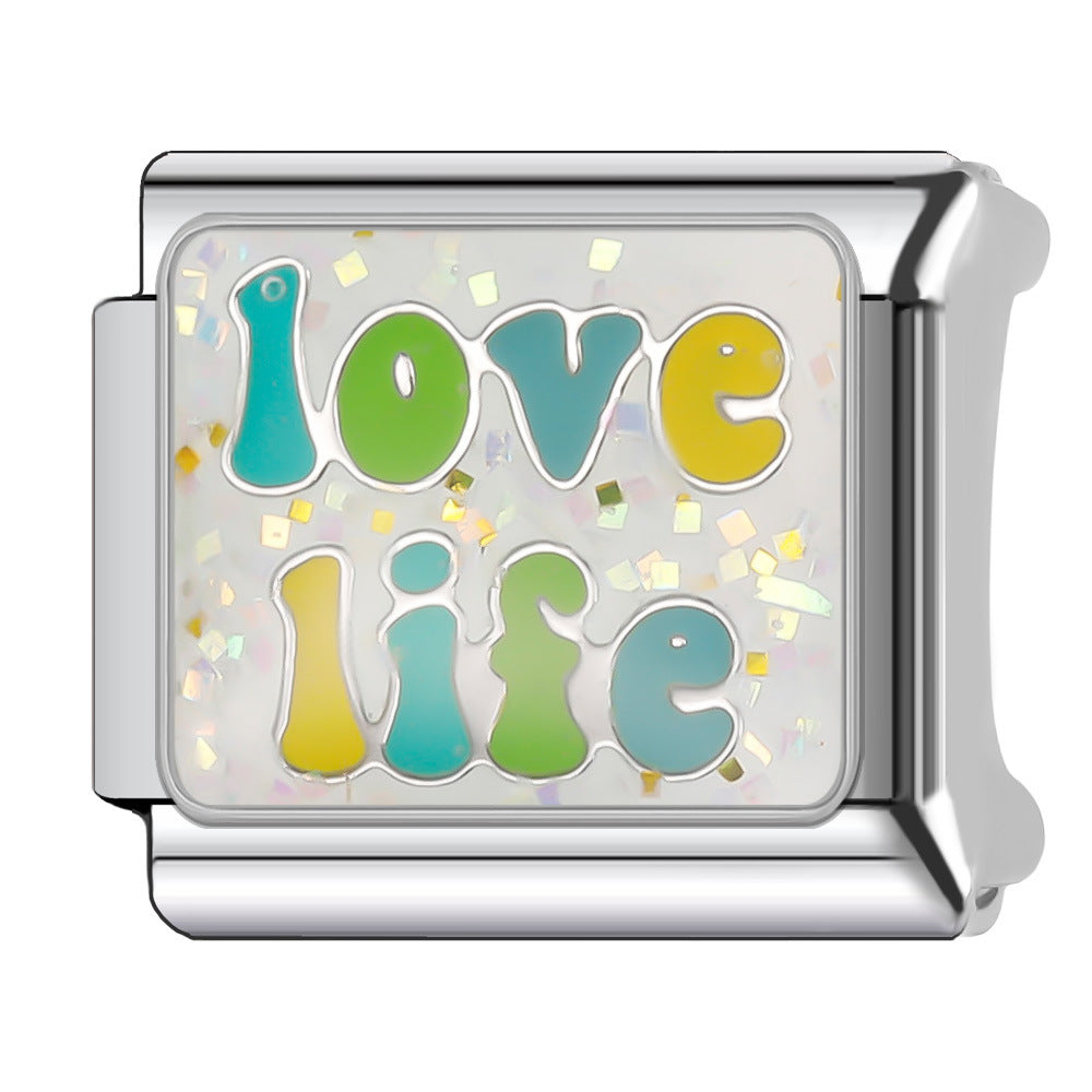 Wholesale Italian Charm Bracelet 9mm DIY Splicing English Short Sentence Series Stainless Steel Composable Bracelet