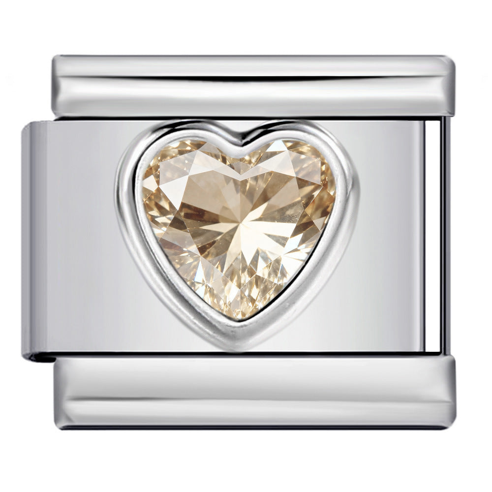 Wholesale italian Charm Bracelet 9mm DIY Heart-Shaped Micro-Inlaid  Creative Stainless Steel Composable Bracelet