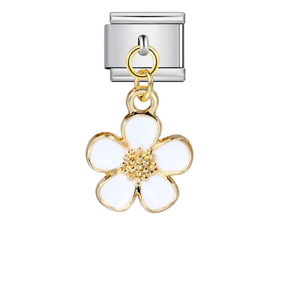 Wholesale Italian Charm Bracelet 9mm DIY single handmade flowerCreative Stainless Steel Composable Bracelet