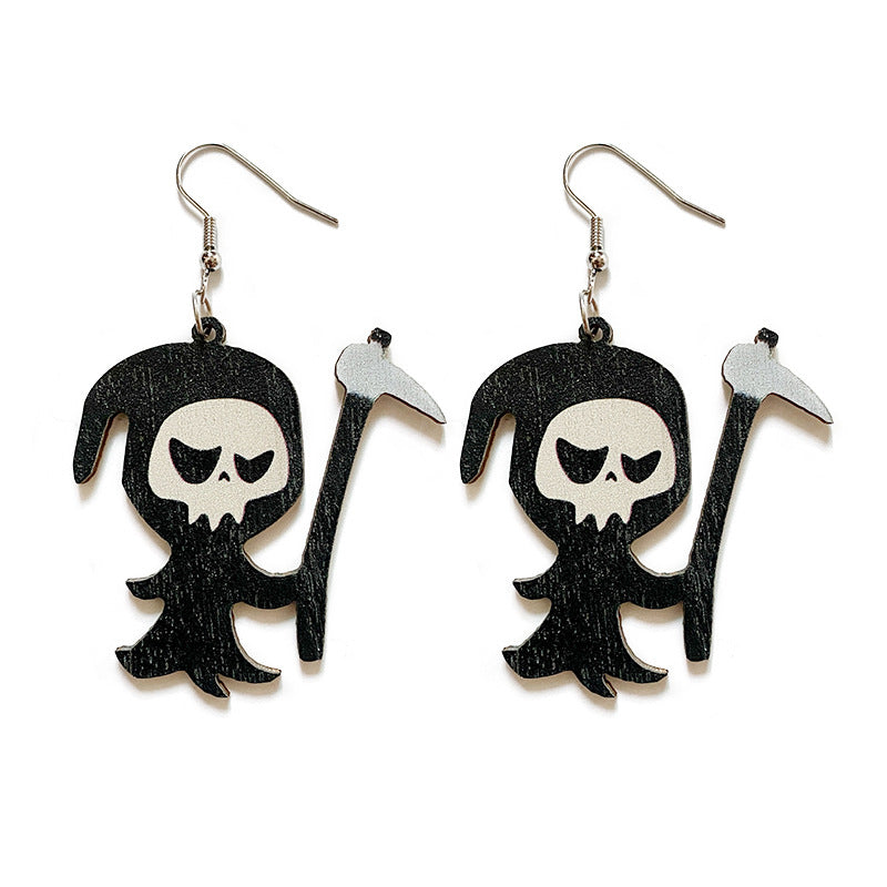 Wholesale Halloween Horror Evil Ghost Black Cat Pumpkin Wood Earrings ACC-ES-XinChuan042