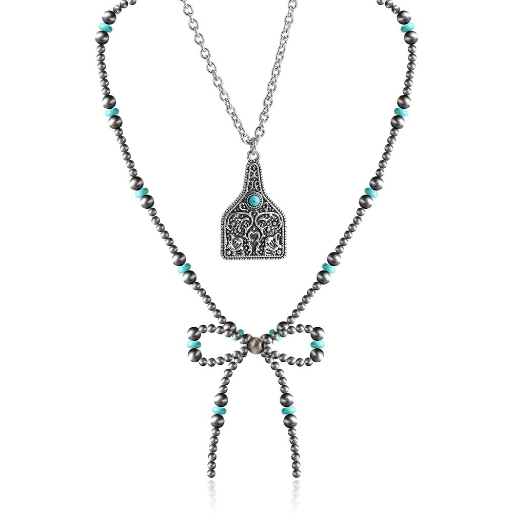 Wholesale Pearl Bow Western Lightning Cowboy Girl Necklace