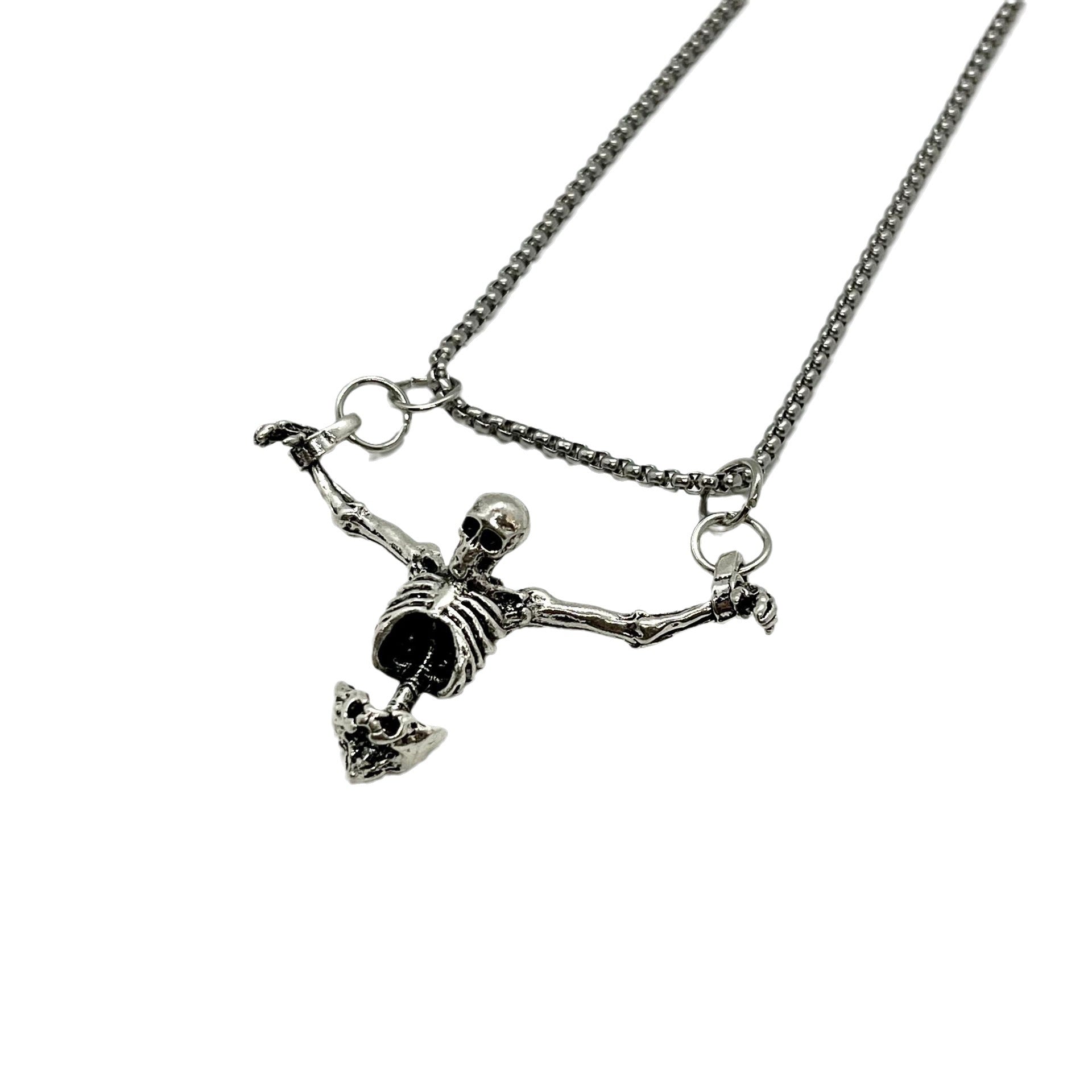Wholesale exaggerated retro skull bone pendant necklace