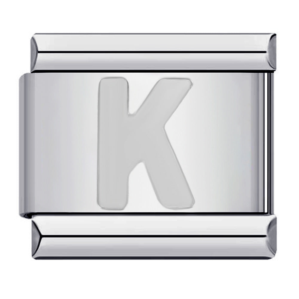 Wholesale Italian Charm Bracelet 9mm DIY Splicing Removable Silver Concave Letters Stainless Steel Composable Bracelet