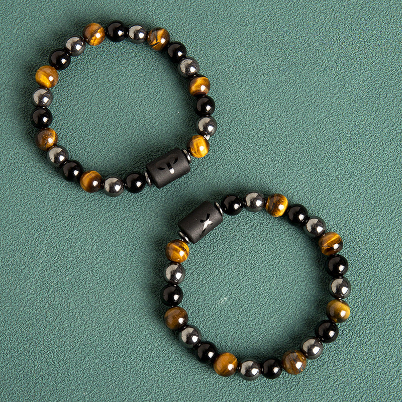 Wholesale Twelve Constellations Natural Tiger Eye Stone Men's Beaded Bracelet ACC-BT-Xinc003