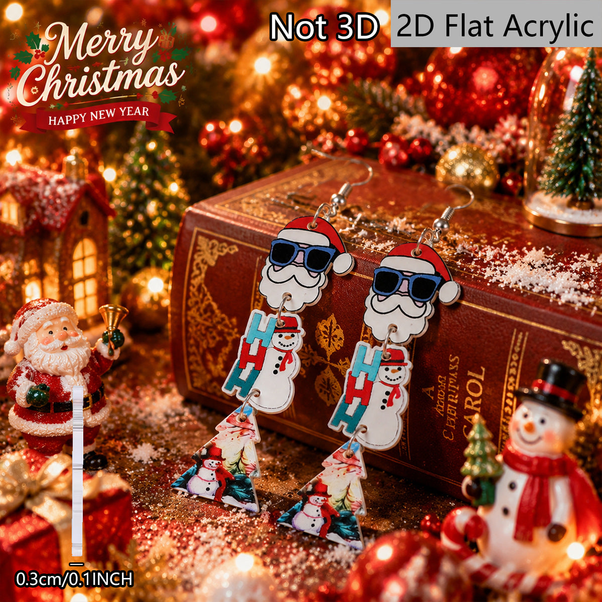 Wholesale Christmas Santa Snowman Tree Acrylic Earrings Cartoon Party Jewelry Fashion Accessory