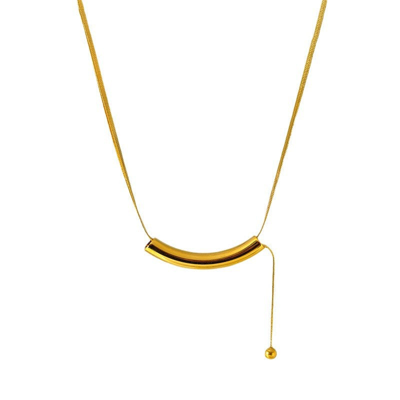 Wholesale Simple Curved Tube Round Pendant Necklace