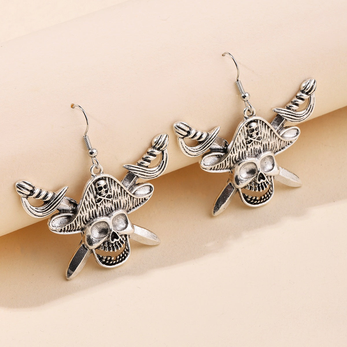Wholesale Alloy Ancient Silver Pirate Skull Earrings -  Men' s Fashion Accessory
