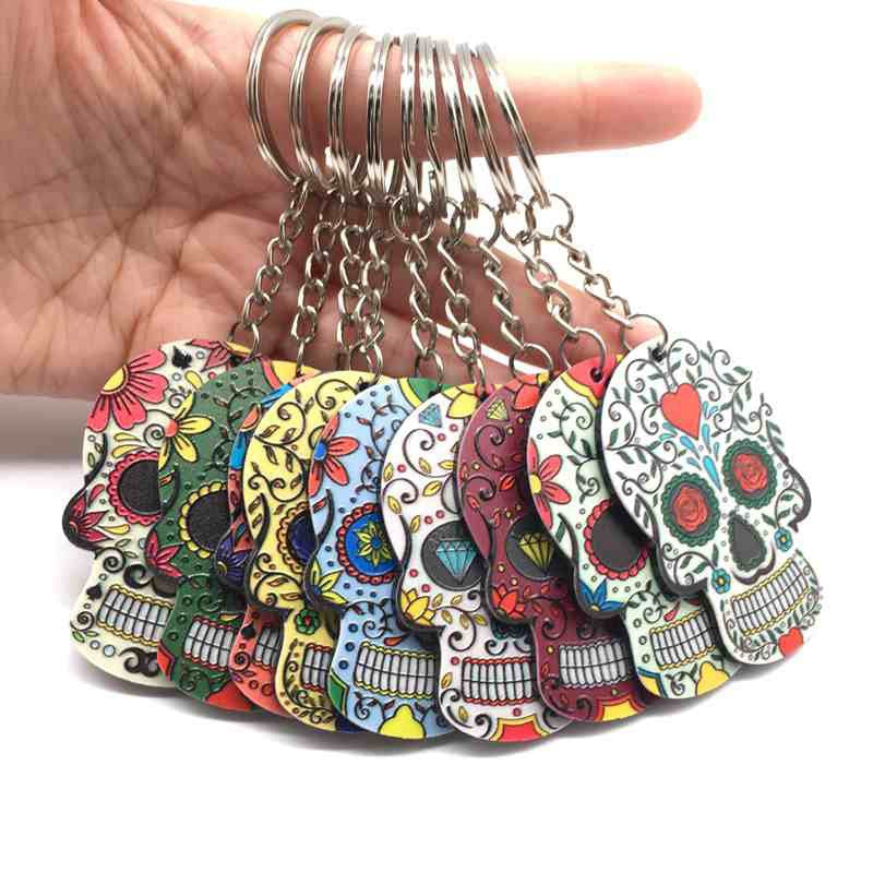 Wholesale Halloween Colorful Embossed Acrylic Skull Keychains ACC-KC-Yiyan003
