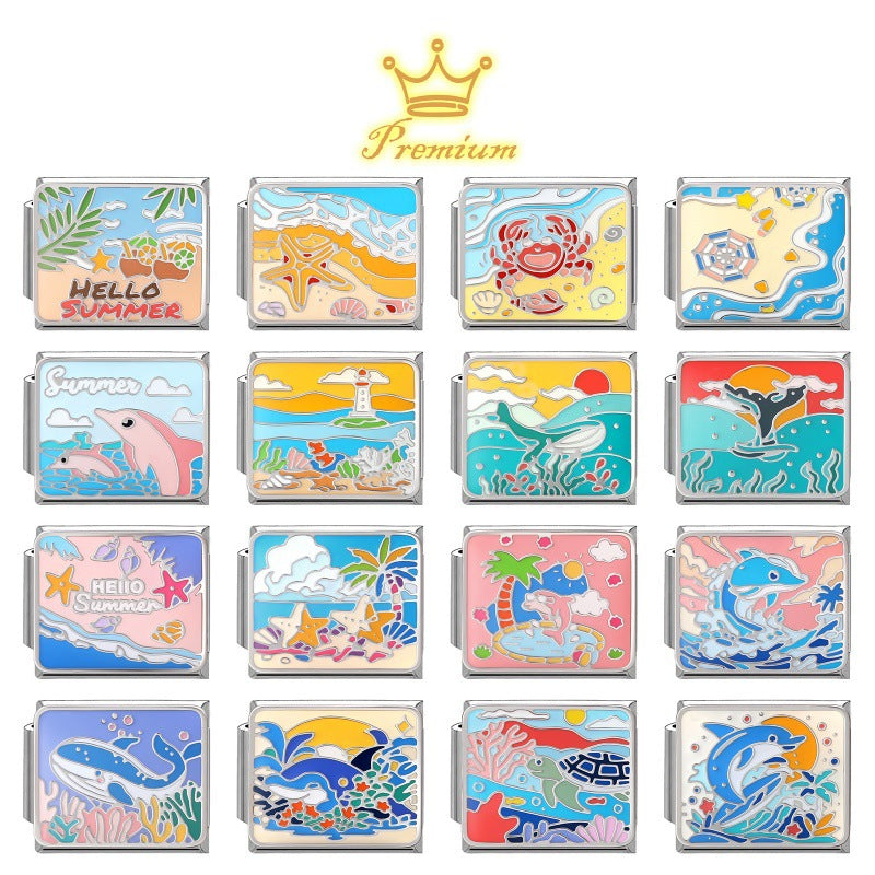Wholesale Italian Style Ocean Animal DIY Bracelet Charm Set Stainless Steel Fashion Accessory Boutique Resale Gift